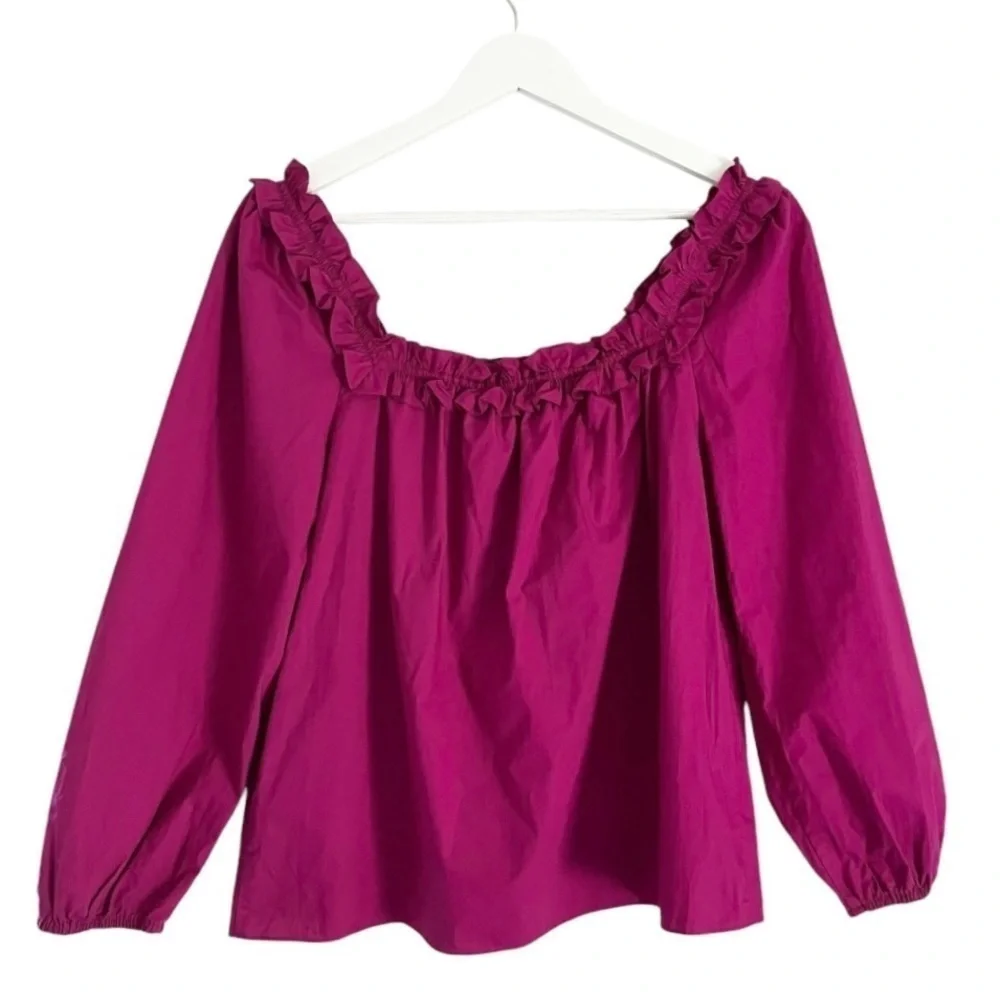 NWT J. Crew Women’s Ruffle Penny Peasant Top Square Neck Magenta Pink Size Small